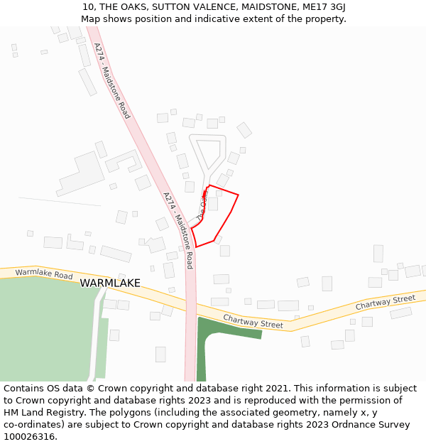 10, THE OAKS, SUTTON VALENCE, MAIDSTONE, ME17 3GJ: Location map and indicative extent of plot