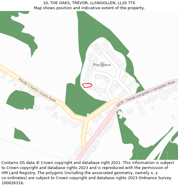 10, THE OAKS, TREVOR, LLANGOLLEN, LL20 7TX: Location map and indicative extent of plot