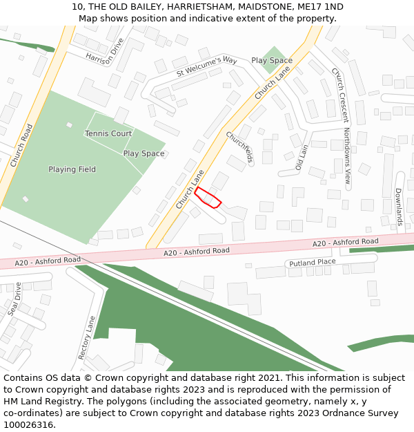 10, THE OLD BAILEY, HARRIETSHAM, MAIDSTONE, ME17 1ND: Location map and indicative extent of plot