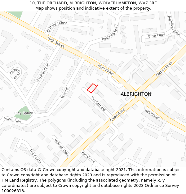 10, THE ORCHARD, ALBRIGHTON, WOLVERHAMPTON, WV7 3RE: Location map and indicative extent of plot