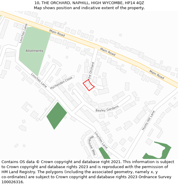 10, THE ORCHARD, NAPHILL, HIGH WYCOMBE, HP14 4QZ: Location map and indicative extent of plot