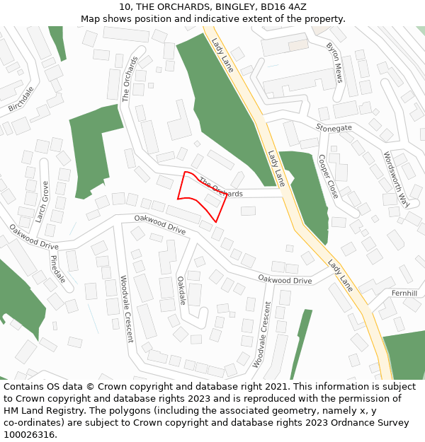 10, THE ORCHARDS, BINGLEY, BD16 4AZ: Location map and indicative extent of plot