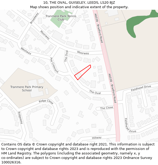 10, THE OVAL, GUISELEY, LEEDS, LS20 8JZ: Location map and indicative extent of plot