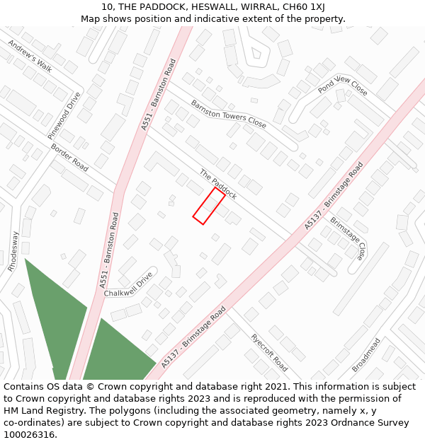 10, THE PADDOCK, HESWALL, WIRRAL, CH60 1XJ: Location map and indicative extent of plot