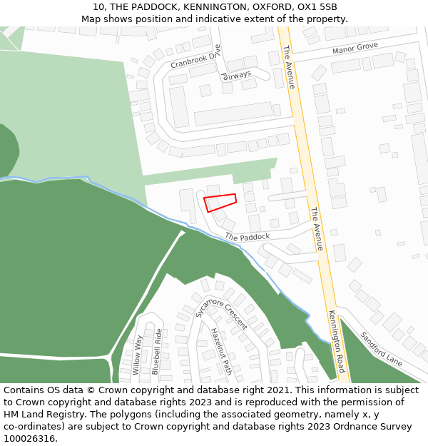 10, THE PADDOCK, KENNINGTON, OXFORD, OX1 5SB: Location map and indicative extent of plot