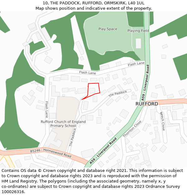 10, THE PADDOCK, RUFFORD, ORMSKIRK, L40 1UL: Location map and indicative extent of plot