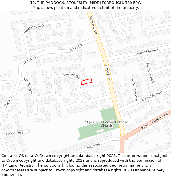 10, THE PADDOCK, STOKESLEY, MIDDLESBROUGH, TS9 5PW: Location map and indicative extent of plot