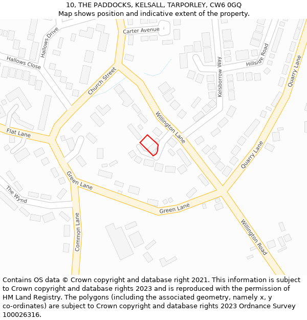 10, THE PADDOCKS, KELSALL, TARPORLEY, CW6 0GQ: Location map and indicative extent of plot