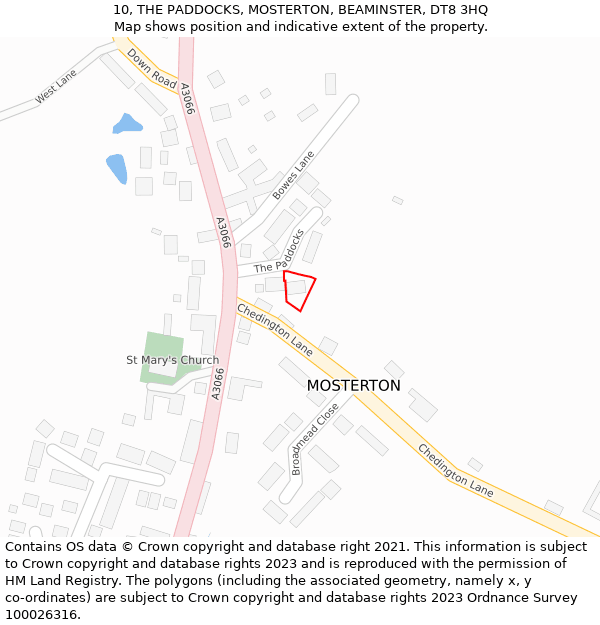 10, THE PADDOCKS, MOSTERTON, BEAMINSTER, DT8 3HQ: Location map and indicative extent of plot