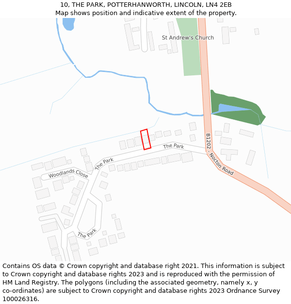10, THE PARK, POTTERHANWORTH, LINCOLN, LN4 2EB: Location map and indicative extent of plot