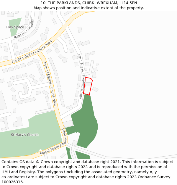 10, THE PARKLANDS, CHIRK, WREXHAM, LL14 5PN: Location map and indicative extent of plot