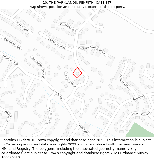 10, THE PARKLANDS, PENRITH, CA11 8TF: Location map and indicative extent of plot