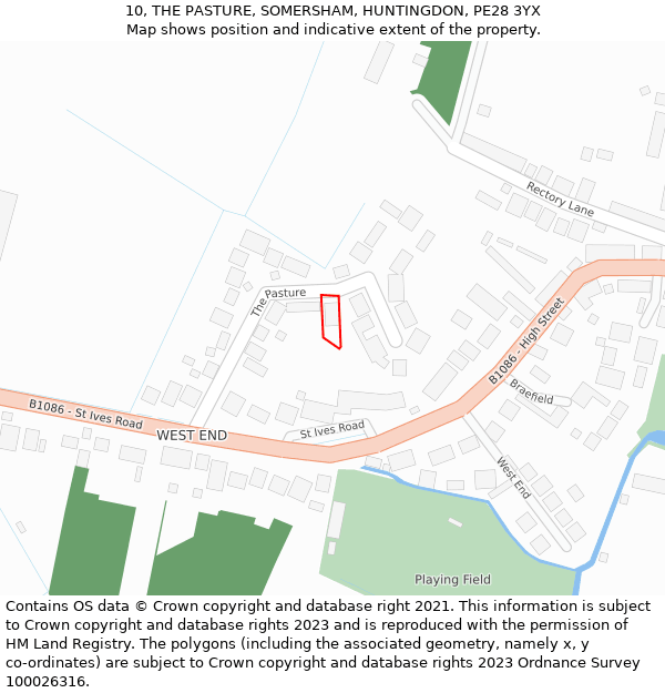 10, THE PASTURE, SOMERSHAM, HUNTINGDON, PE28 3YX: Location map and indicative extent of plot