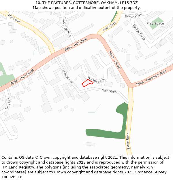 10, THE PASTURES, COTTESMORE, OAKHAM, LE15 7DZ: Location map and indicative extent of plot