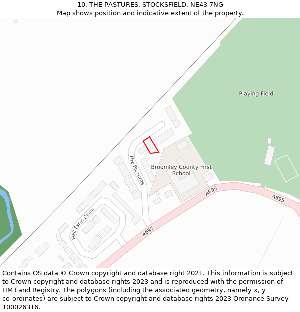10, THE PASTURES, STOCKSFIELD, NE43 7NG: Location map and indicative extent of plot