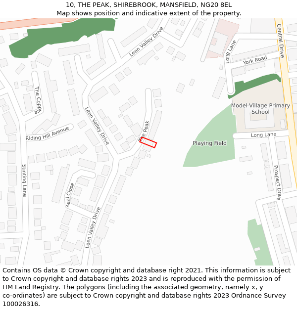 10, THE PEAK, SHIREBROOK, MANSFIELD, NG20 8EL: Location map and indicative extent of plot