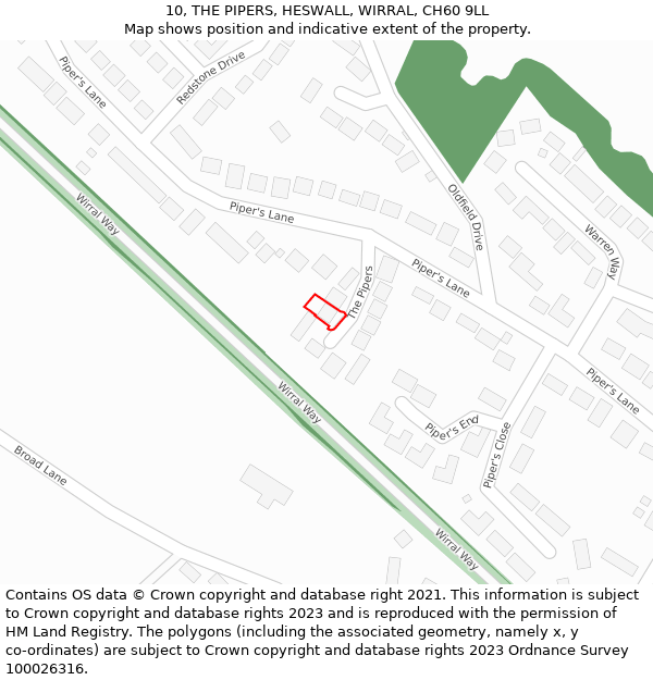 10, THE PIPERS, HESWALL, WIRRAL, CH60 9LL: Location map and indicative extent of plot