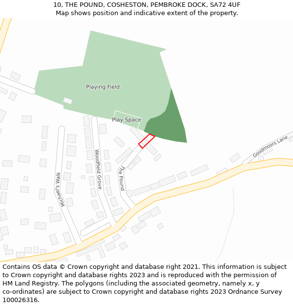 10, THE POUND, COSHESTON, PEMBROKE DOCK, SA72 4UF: Location map and indicative extent of plot