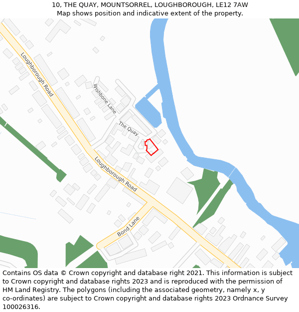 10, THE QUAY, MOUNTSORREL, LOUGHBOROUGH, LE12 7AW: Location map and indicative extent of plot