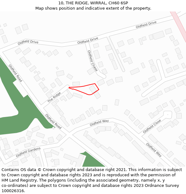 10, THE RIDGE, WIRRAL, CH60 6SP: Location map and indicative extent of plot