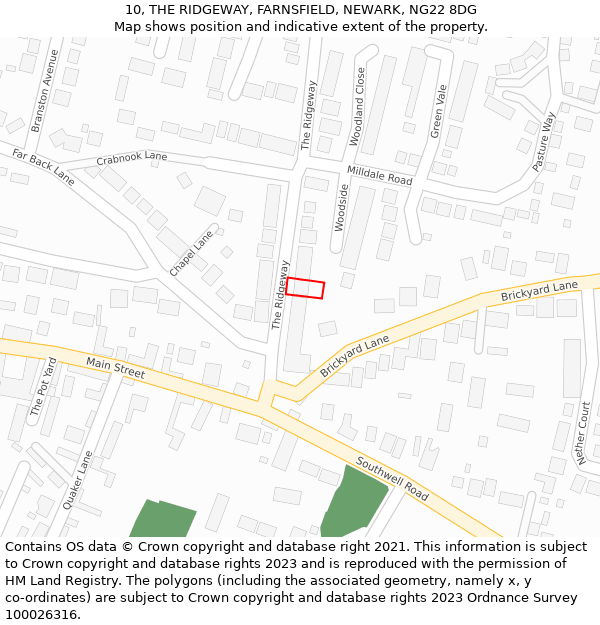 10, THE RIDGEWAY, FARNSFIELD, NEWARK, NG22 8DG: Location map and indicative extent of plot