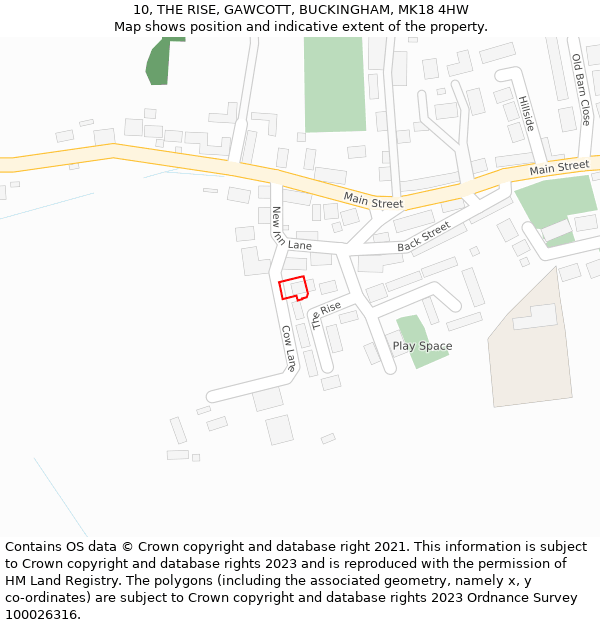 10, THE RISE, GAWCOTT, BUCKINGHAM, MK18 4HW: Location map and indicative extent of plot