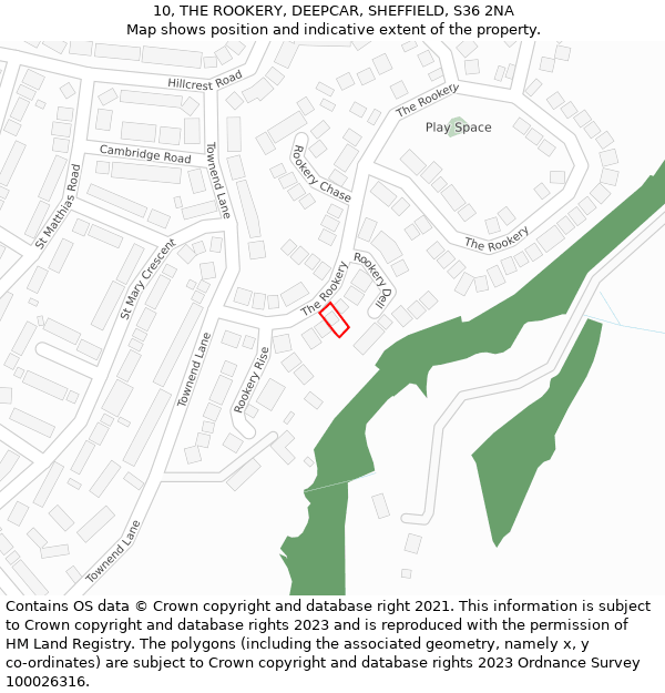10, THE ROOKERY, DEEPCAR, SHEFFIELD, S36 2NA: Location map and indicative extent of plot