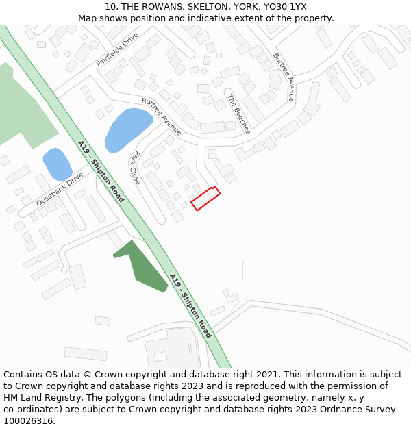 10, THE ROWANS, SKELTON, YORK, YO30 1YX: Location map and indicative extent of plot