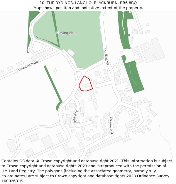 10, THE RYDINGS, LANGHO, BLACKBURN, BB6 8BQ: Location map and indicative extent of plot