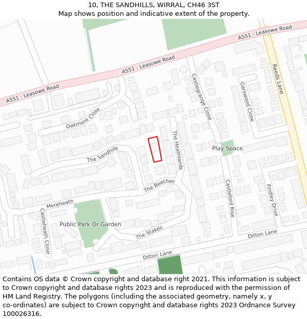 10, THE SANDHILLS, WIRRAL, CH46 3ST: Location map and indicative extent of plot