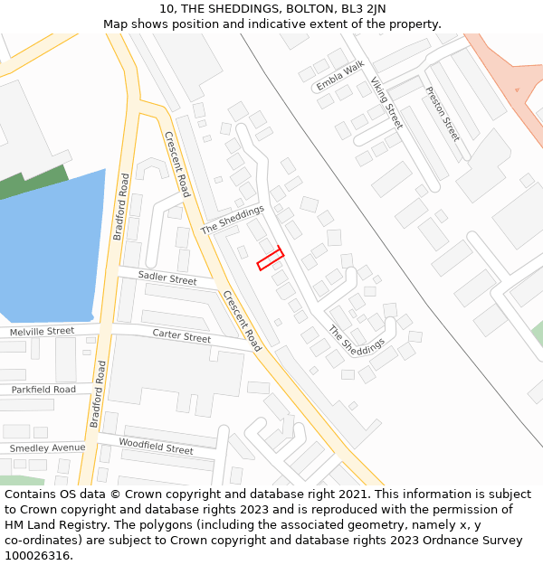 10, THE SHEDDINGS, BOLTON, BL3 2JN: Location map and indicative extent of plot
