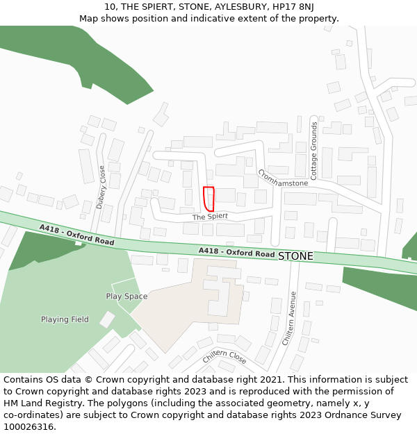 10, THE SPIERT, STONE, AYLESBURY, HP17 8NJ: Location map and indicative extent of plot