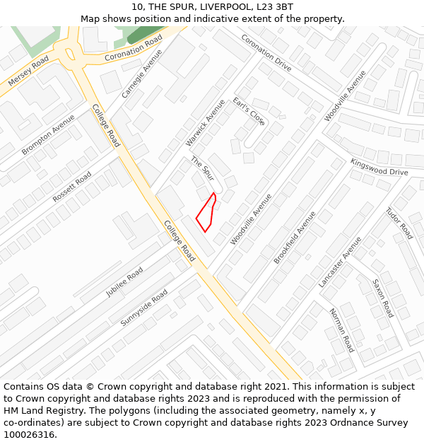10, THE SPUR, LIVERPOOL, L23 3BT: Location map and indicative extent of plot