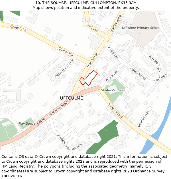 10, THE SQUARE, UFFCULME, CULLOMPTON, EX15 3AA: Location map and indicative extent of plot