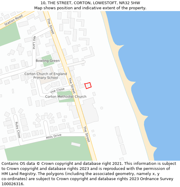 10, THE STREET, CORTON, LOWESTOFT, NR32 5HW: Location map and indicative extent of plot