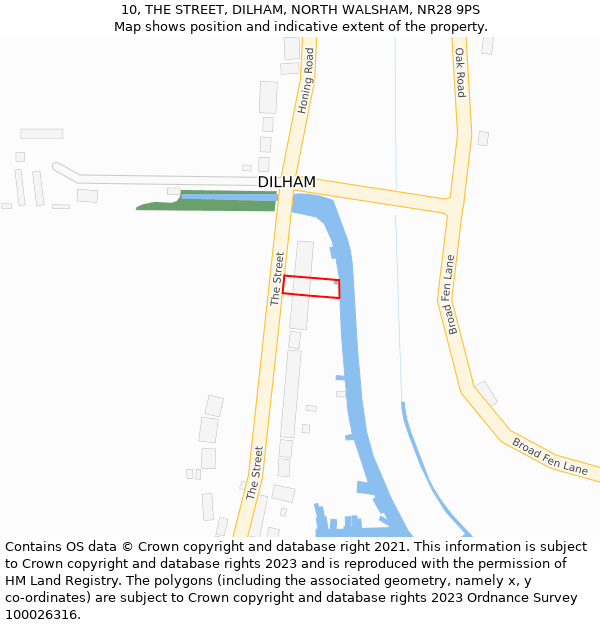10, THE STREET, DILHAM, NORTH WALSHAM, NR28 9PS: Location map and indicative extent of plot