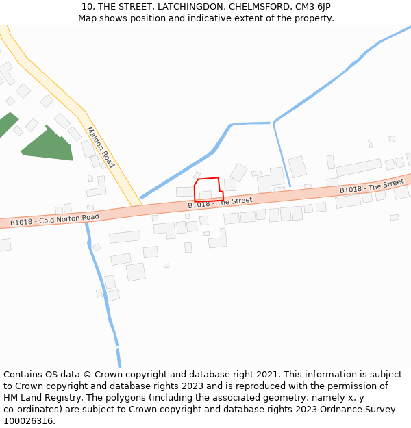 10, THE STREET, LATCHINGDON, CHELMSFORD, CM3 6JP: Location map and indicative extent of plot