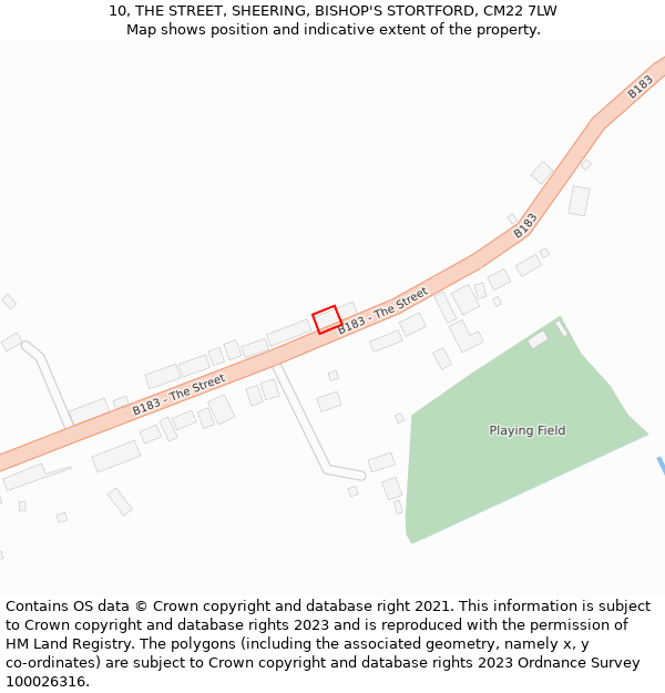 10, THE STREET, SHEERING, BISHOP'S STORTFORD, CM22 7LW: Location map and indicative extent of plot