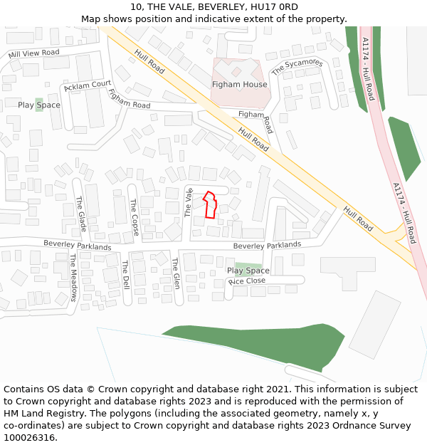 10, THE VALE, BEVERLEY, HU17 0RD: Location map and indicative extent of plot
