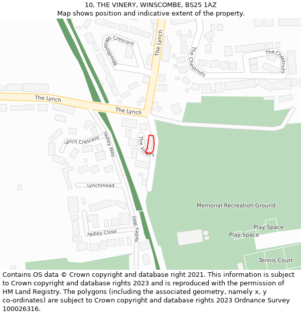 10, THE VINERY, WINSCOMBE, BS25 1AZ: Location map and indicative extent of plot