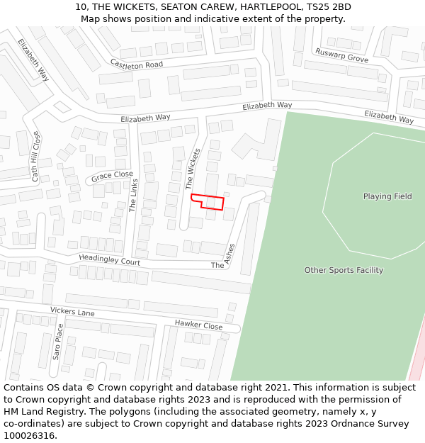 10, THE WICKETS, SEATON CAREW, HARTLEPOOL, TS25 2BD: Location map and indicative extent of plot