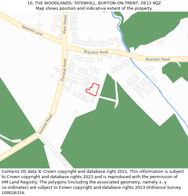 10, THE WOODLANDS, TATENHILL, BURTON-ON-TRENT, DE13 9QZ: Location map and indicative extent of plot