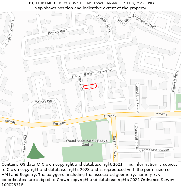 10, THIRLMERE ROAD, WYTHENSHAWE, MANCHESTER, M22 1NB: Location map and indicative extent of plot
