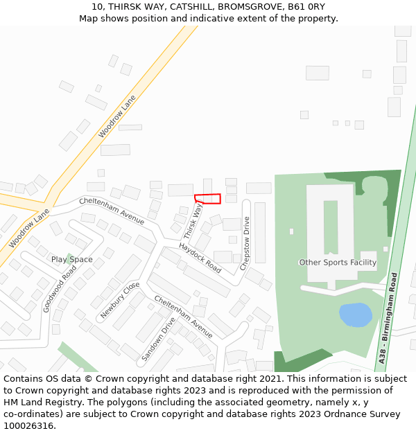 10, THIRSK WAY, CATSHILL, BROMSGROVE, B61 0RY: Location map and indicative extent of plot