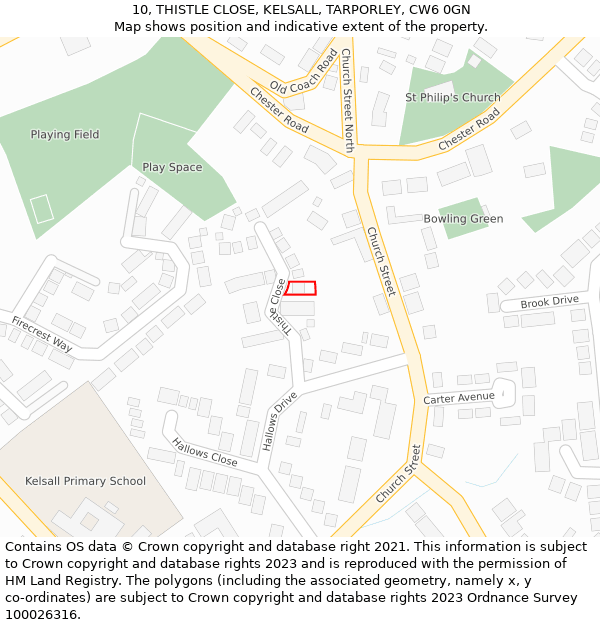 10, THISTLE CLOSE, KELSALL, TARPORLEY, CW6 0GN: Location map and indicative extent of plot