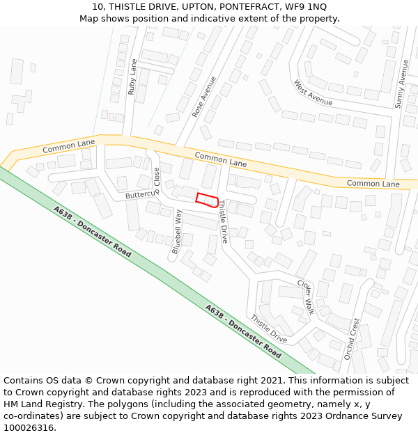 10, THISTLE DRIVE, UPTON, PONTEFRACT, WF9 1NQ: Location map and indicative extent of plot