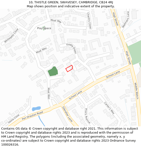 10, THISTLE GREEN, SWAVESEY, CAMBRIDGE, CB24 4RJ: Location map and indicative extent of plot