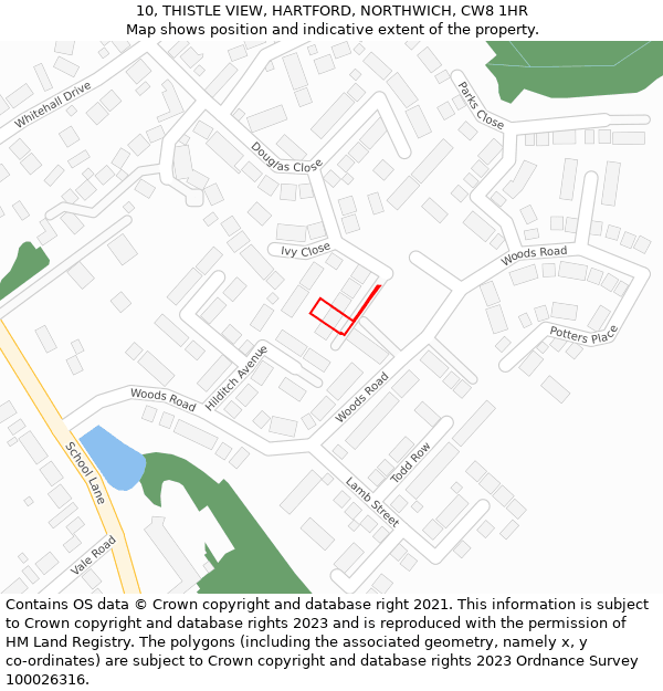 10, THISTLE VIEW, HARTFORD, NORTHWICH, CW8 1HR: Location map and indicative extent of plot