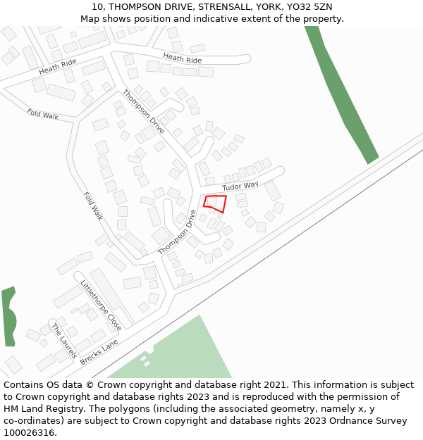 10, THOMPSON DRIVE, STRENSALL, YORK, YO32 5ZN: Location map and indicative extent of plot