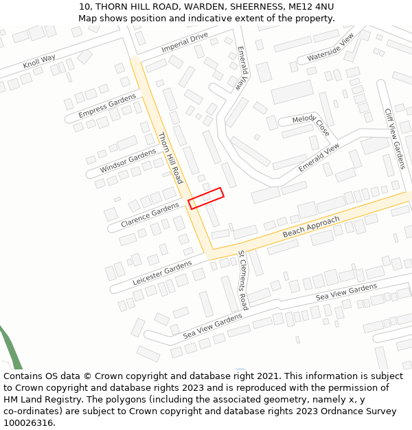 10, THORN HILL ROAD, WARDEN, SHEERNESS, ME12 4NU: Location map and indicative extent of plot